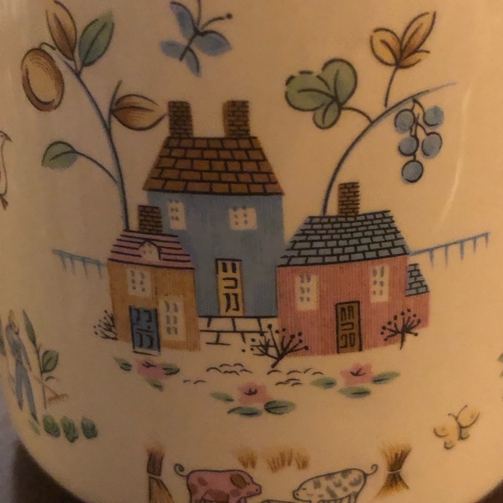 Stoneware by Pomerantz Coffee Mug Cream farm Scenes Pigs Sheep Cow Farmer Wife - Picture 10 of 12